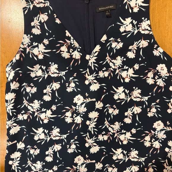 Banana Republic Navy Floral Sleeveless A-Line Dress Size 14 Casual to Work - Picture 5 of 5